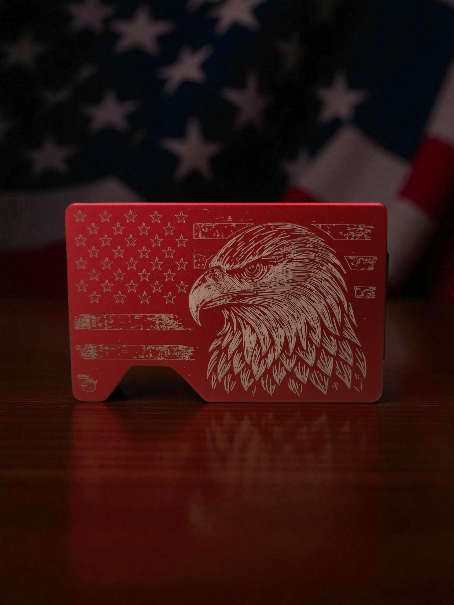 Metal Engraved Wallet with American Flag and Eagle